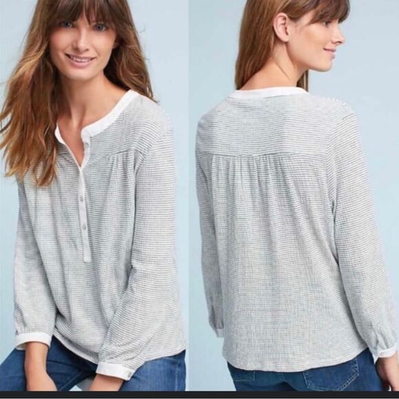 Anthropologie Dolan Henley Pin striped Top. Large.     LTOP555 - Picture 1 of 6